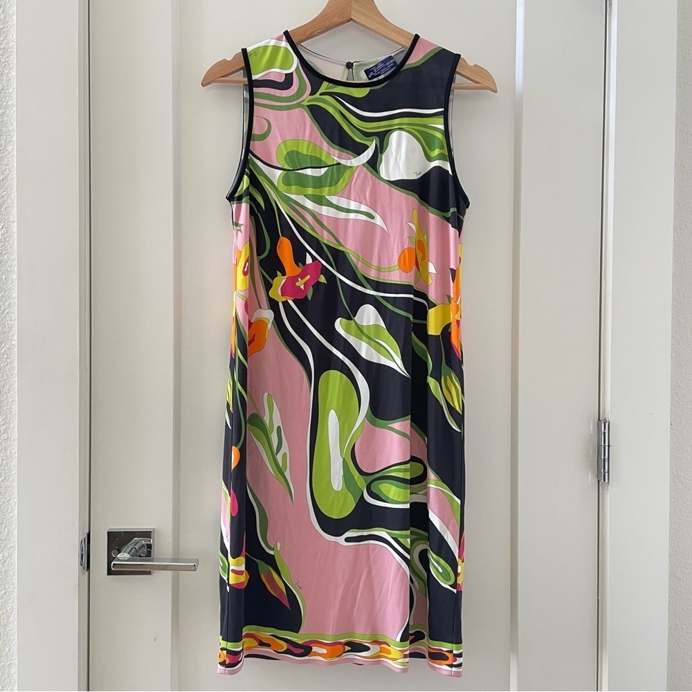 Emilio Pucci Womens Floral Dress Pink Green Black Sleeveless Size US 10
